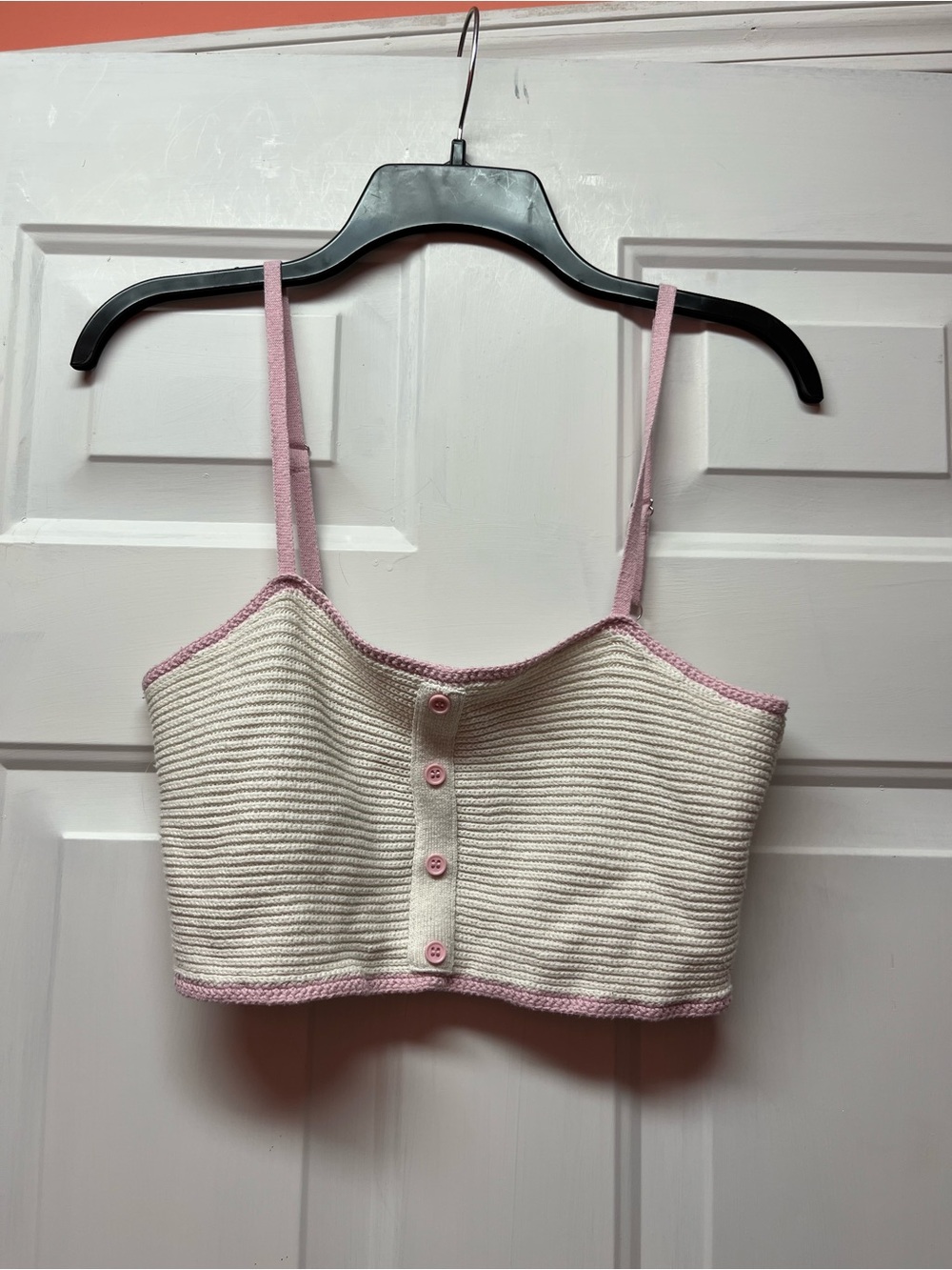 Forever 21 Cream Knit Crop Cami with Pink Trim